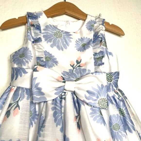 Pippa & Julie Girls A-Line Dress White Blue Floral Crew Sleeveless Lined Bow 24M - Picture 7 of 10